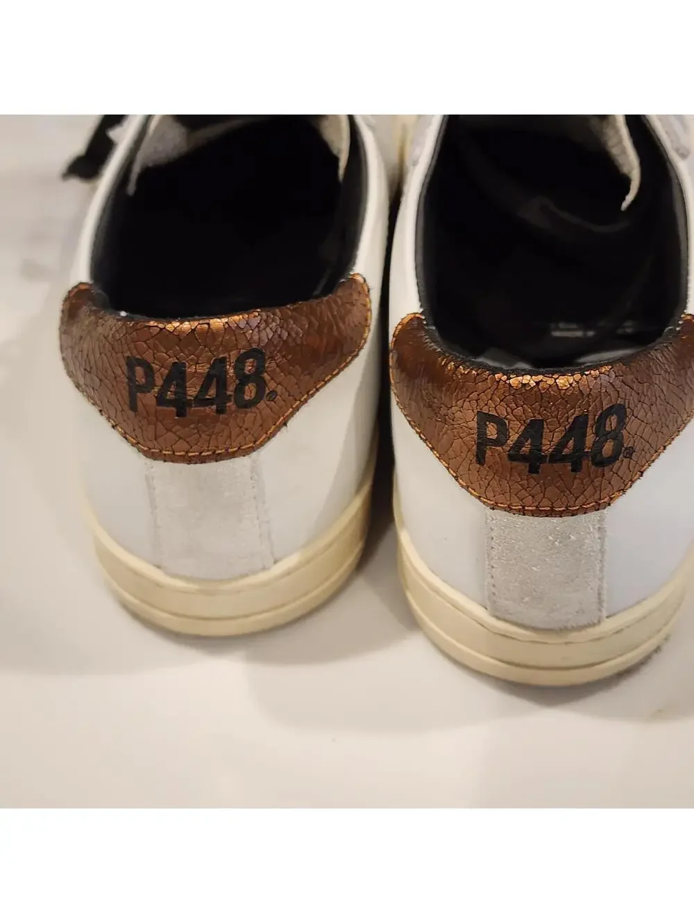 P448 John White Leather Sneakers Womens Size 7 Animal Print Toe